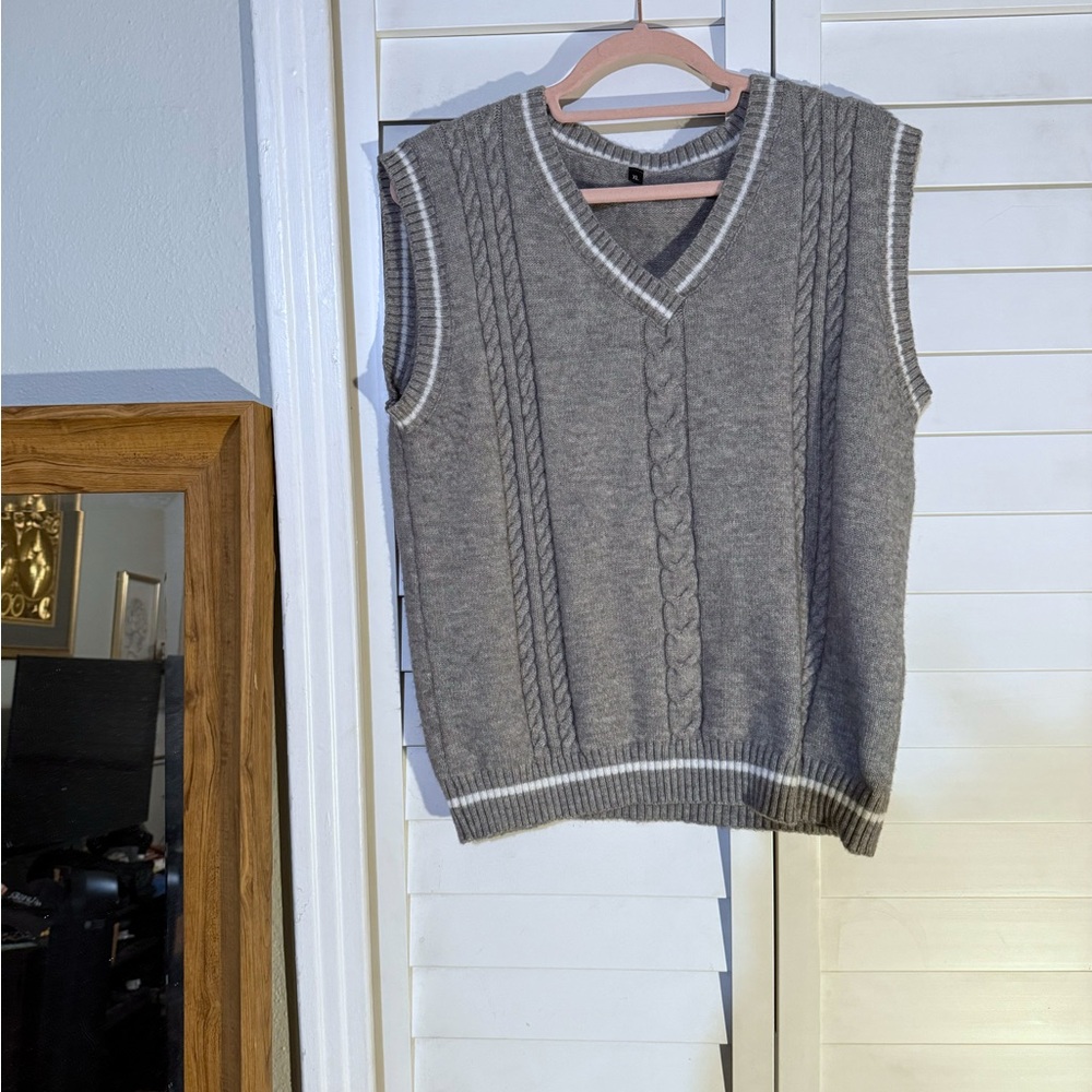 Gray Cable Knit Sweater Vest